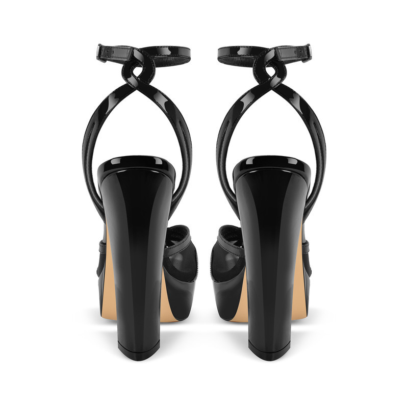 Plattform Mesh Knöchelgurt klobige Fersensandalen