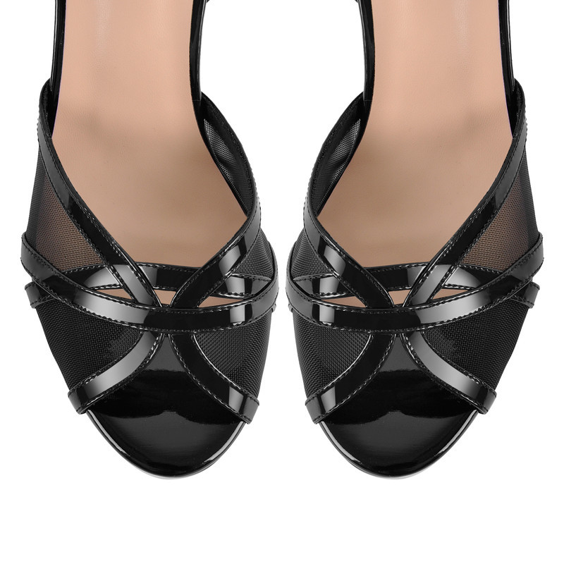Plattform Mesh Knöchelgurt klobige Fersensandalen