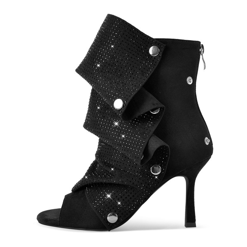 High Heel Stiefeletten mit Strass Falten