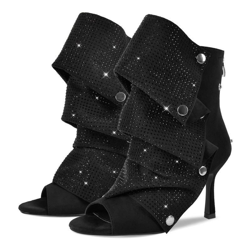 High Heel Stiefeletten mit Strass Falten