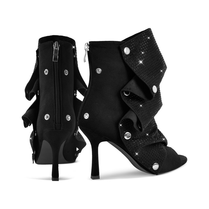 High Heel Stiefeletten mit Strass Falten