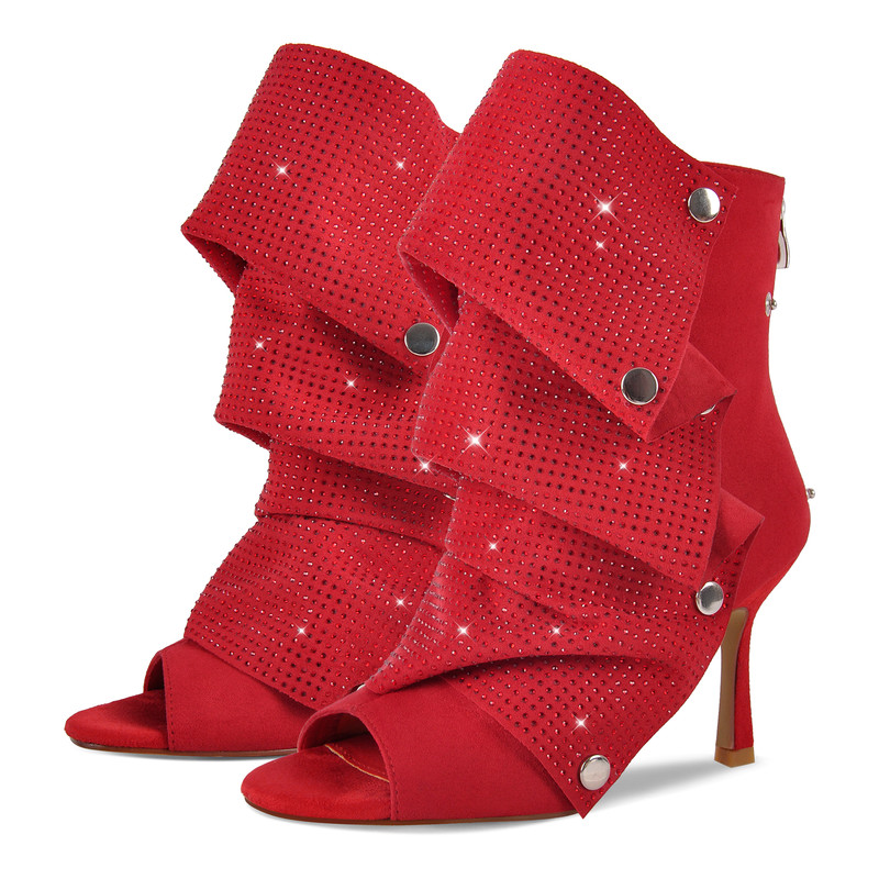 High Heel Stiefeletten mit Strass Falten