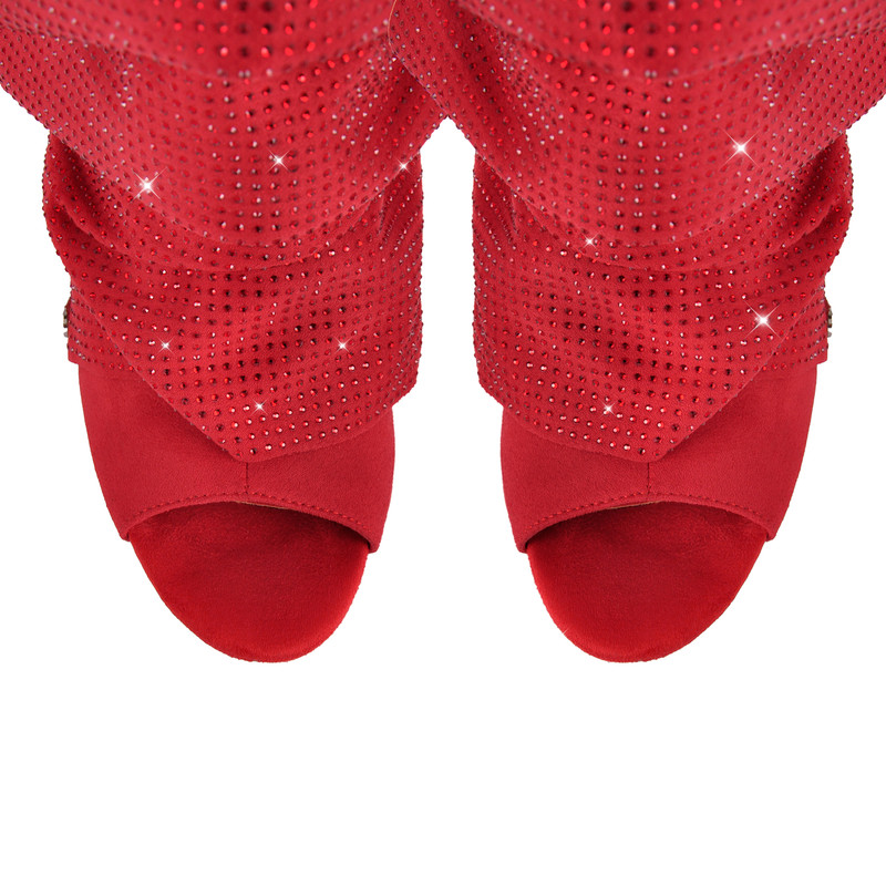 High Heel Stiefeletten mit Strass Falten