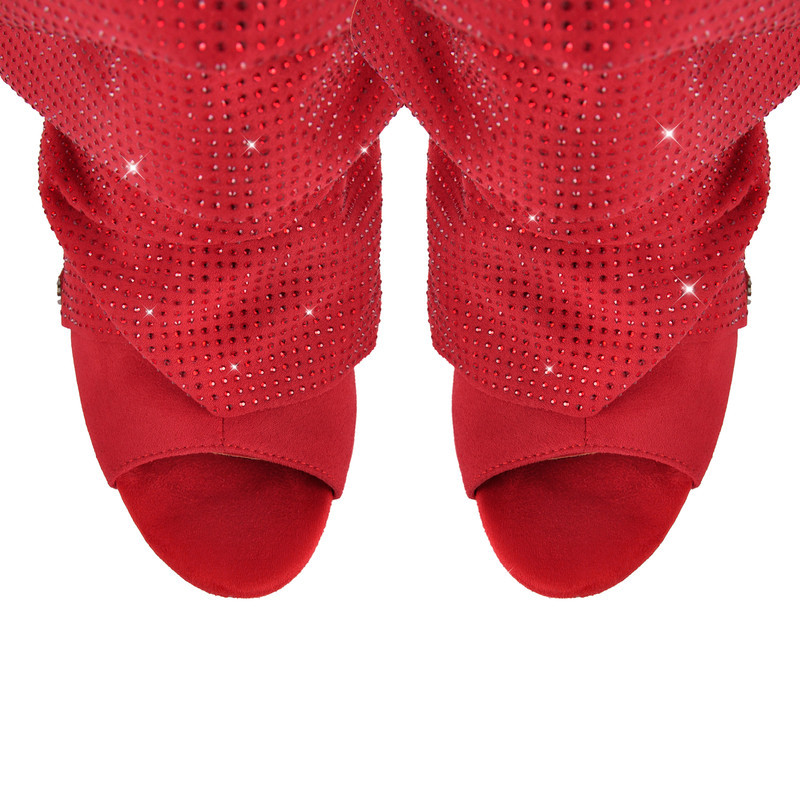 High Heel Stiefeletten mit Strass Falten