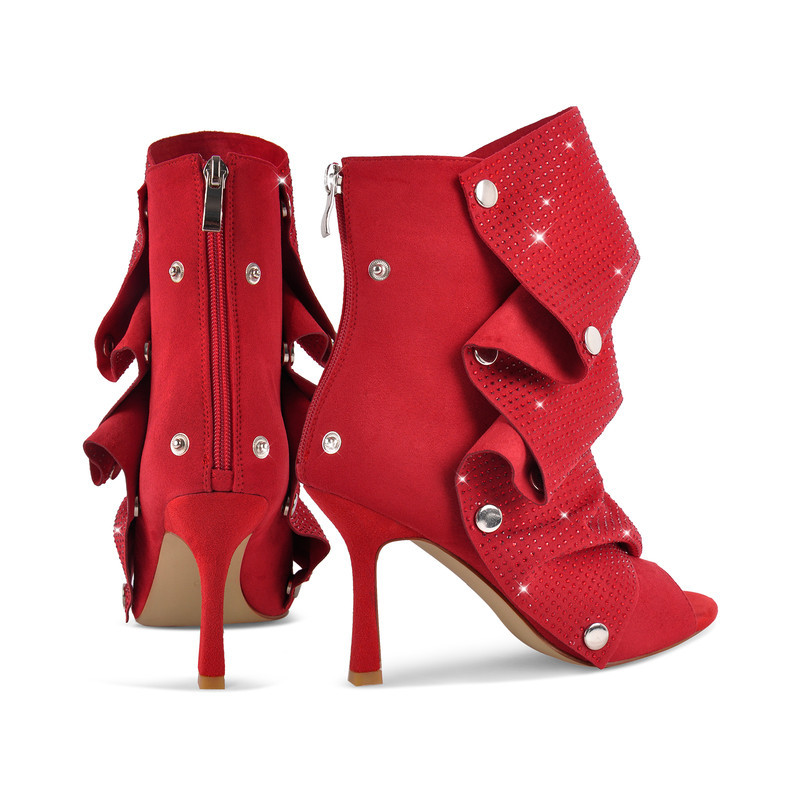 High Heel Stiefeletten mit Strass Falten