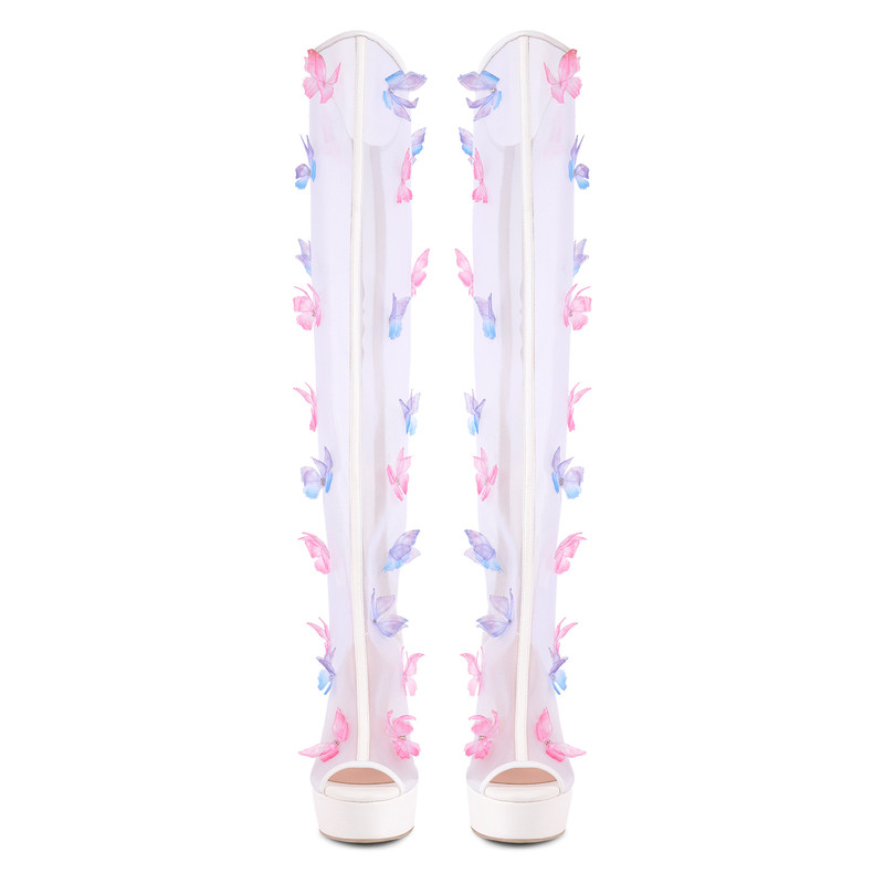 Transparente Kniehohe Stiefel mit Schmetterlingsprint