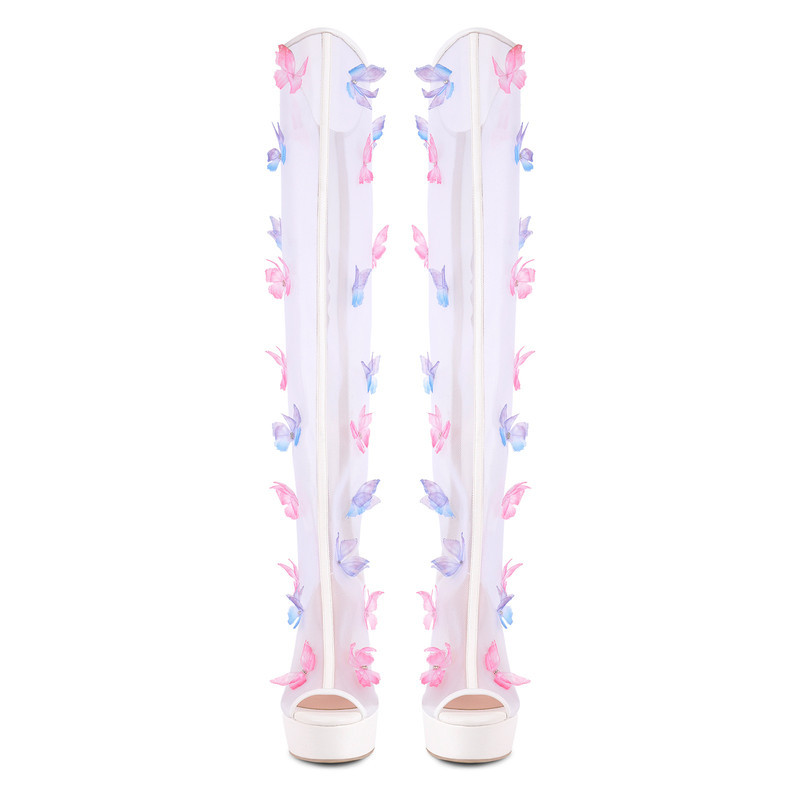 Transparente Kniehohe Stiefel mit Schmetterlingsprint