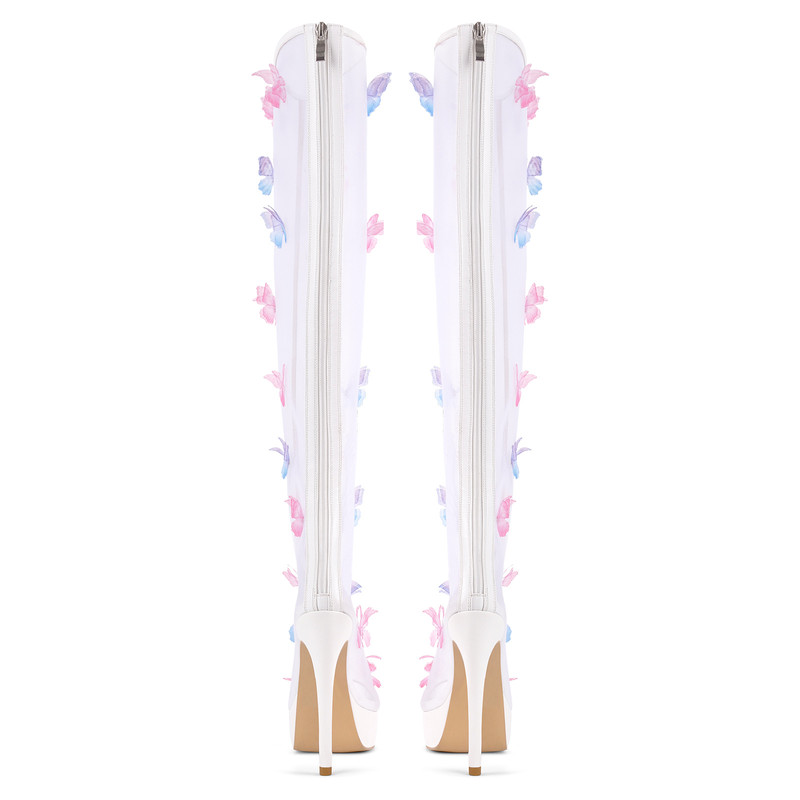 Transparente Kniehohe Stiefel mit Schmetterlingsprint