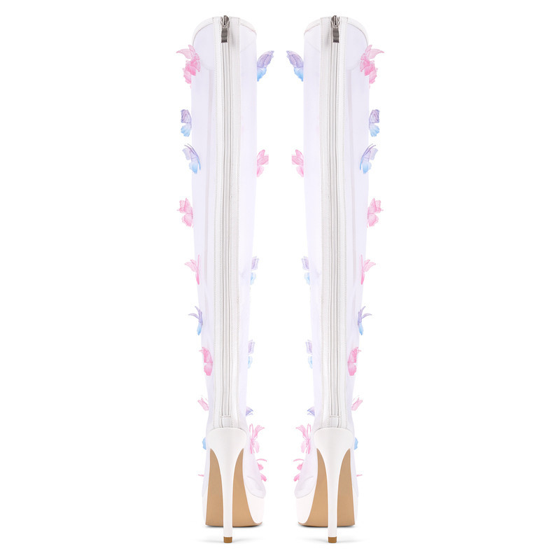 Transparente Kniehohe Stiefel mit Schmetterlingsprint