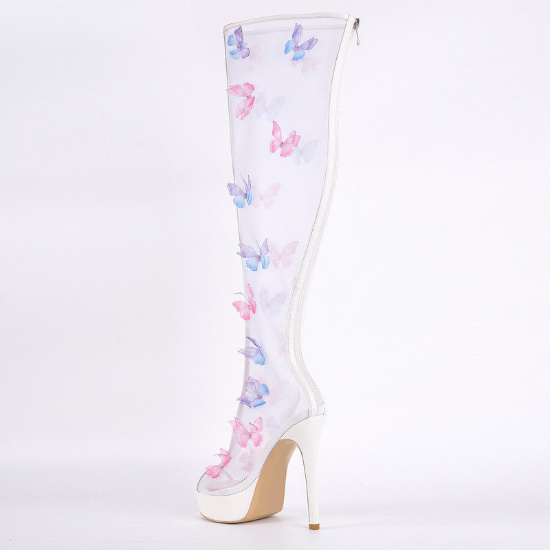 Transparente Kniehohe Stiefel mit Schmetterlingsprint