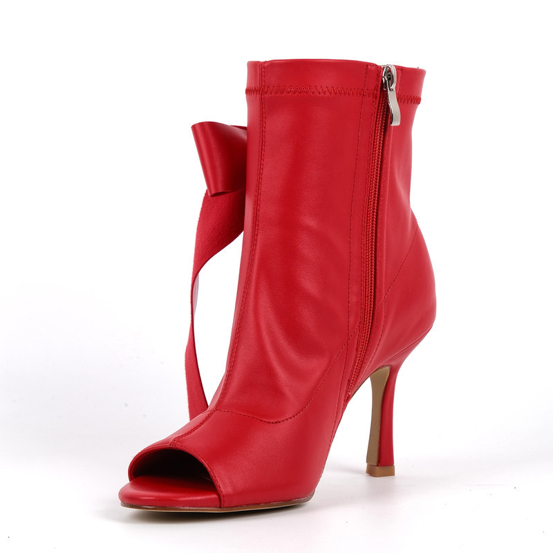 Peep Toe Stiefeletten mit Schleife und Stiletto Absatz