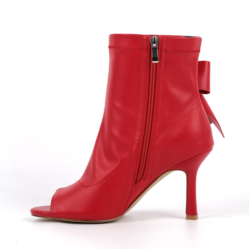 Peep Toe Stiefeletten mit Schleife und Stiletto Absatz