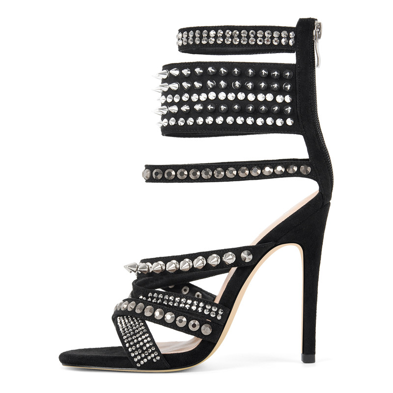 Stiletto Sandalen aus Wildleder und Diamantnieten