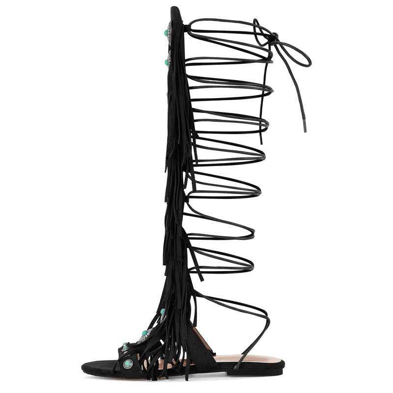 Sandalenstiefel mit abgerundeter Zehenpartie Quaste und Schnalle