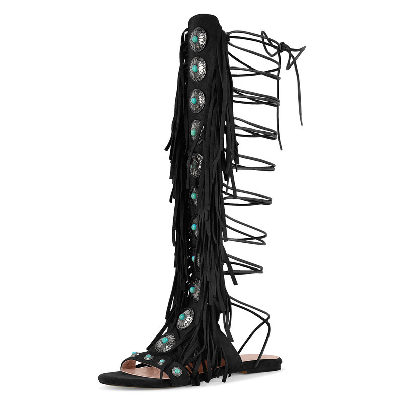 Sandalenstiefel mit abgerundeter Zehenpartie Quaste und Schnalle