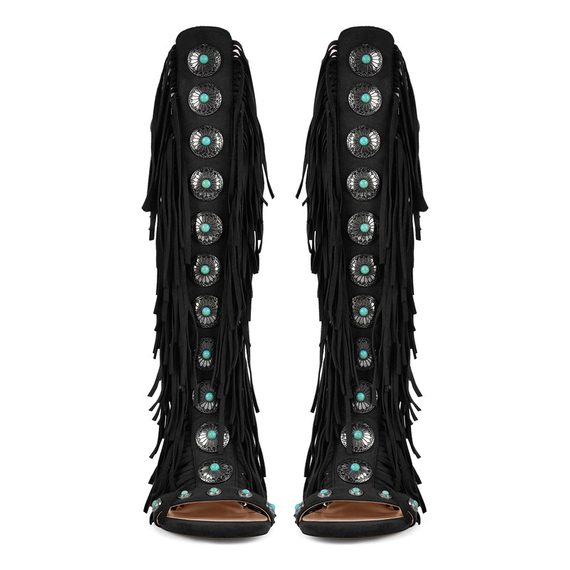 Sandalenstiefel mit abgerundeter Zehenpartie Quaste und Schnalle