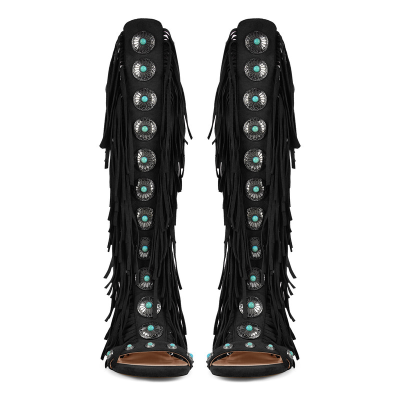 Sandalenstiefel mit abgerundeter Zehenpartie Quaste und Schnalle