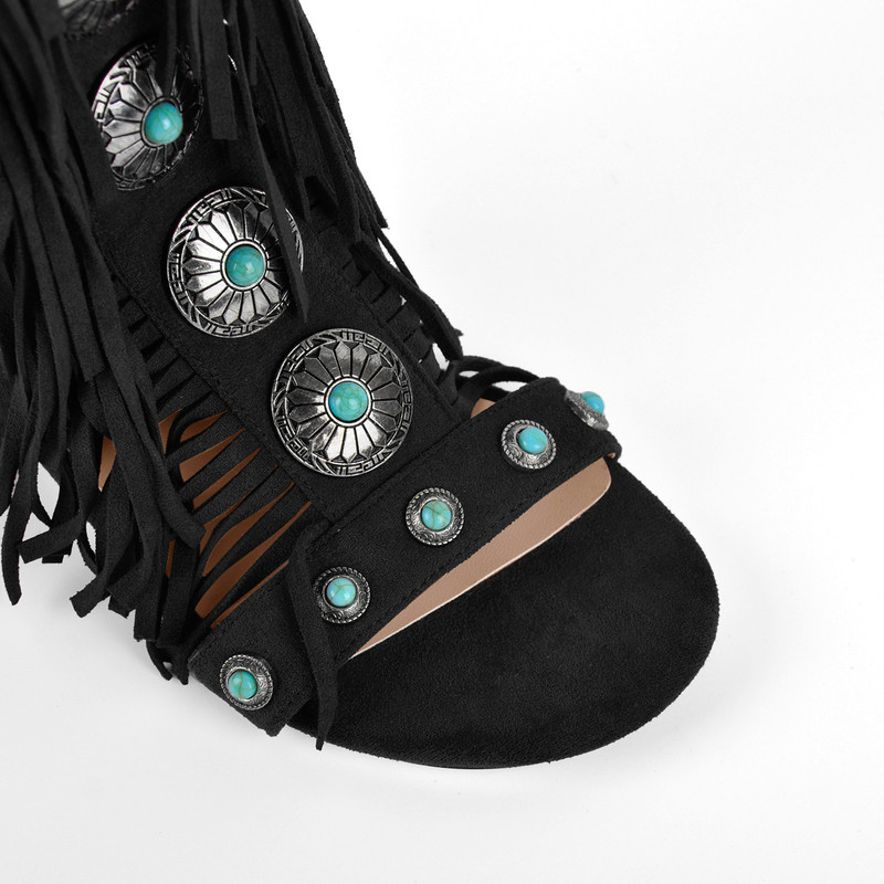 Sandalenstiefel mit abgerundeter Zehenpartie Quaste und Schnalle