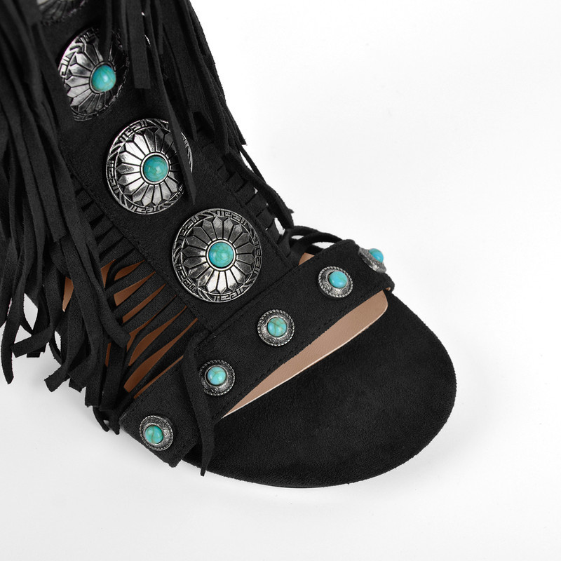 Sandalenstiefel mit abgerundeter Zehenpartie Quaste und Schnalle