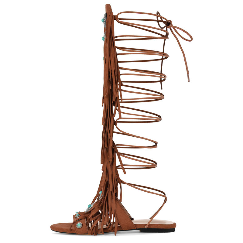 Sandalenstiefel mit abgerundeter Zehenpartie Quaste und Schnalle