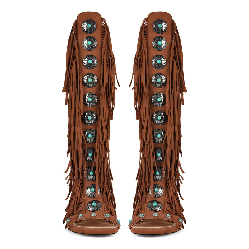 Sandalenstiefel mit abgerundeter Zehenpartie Quaste und Schnalle