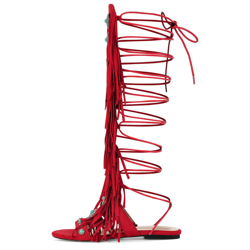 Sandalenstiefel mit abgerundeter Zehenpartie Quaste und Schnalle