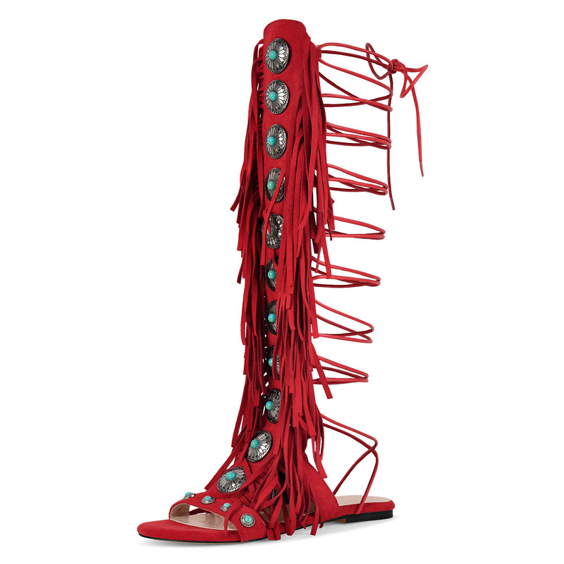 Sandalenstiefel mit abgerundeter Zehenpartie Quaste und Schnalle