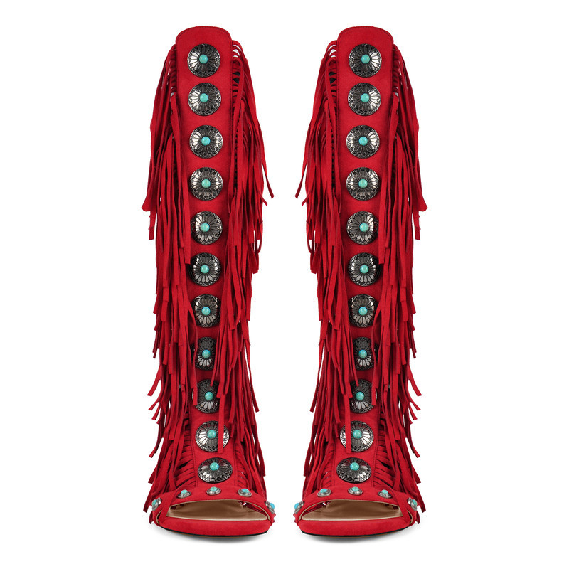 Sandalenstiefel mit abgerundeter Zehenpartie Quaste und Schnalle