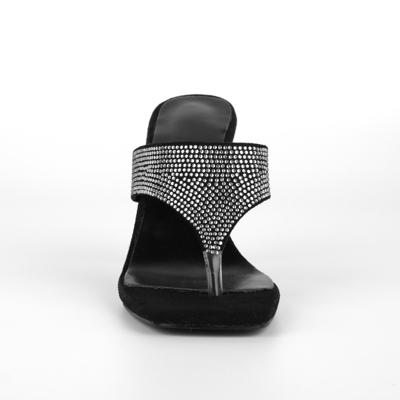 Wildleder Sandalen mit eckiger Spitze und Strasssteinen