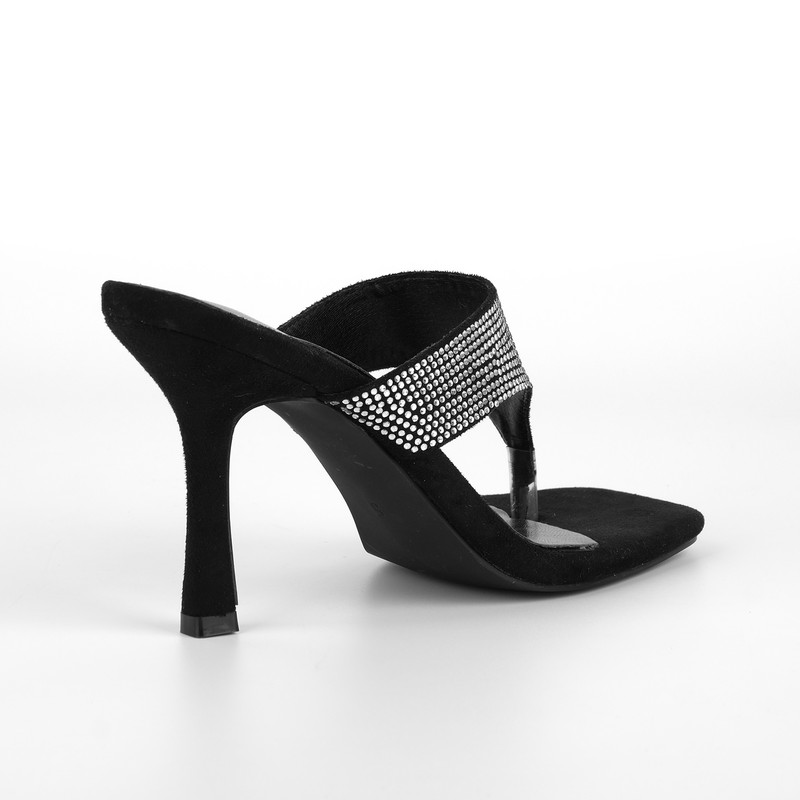 Wildleder Sandalen mit eckiger Spitze und Strasssteinen