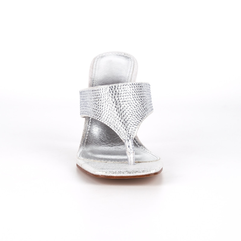 Wildleder Sandalen mit eckiger Spitze und Strasssteinen