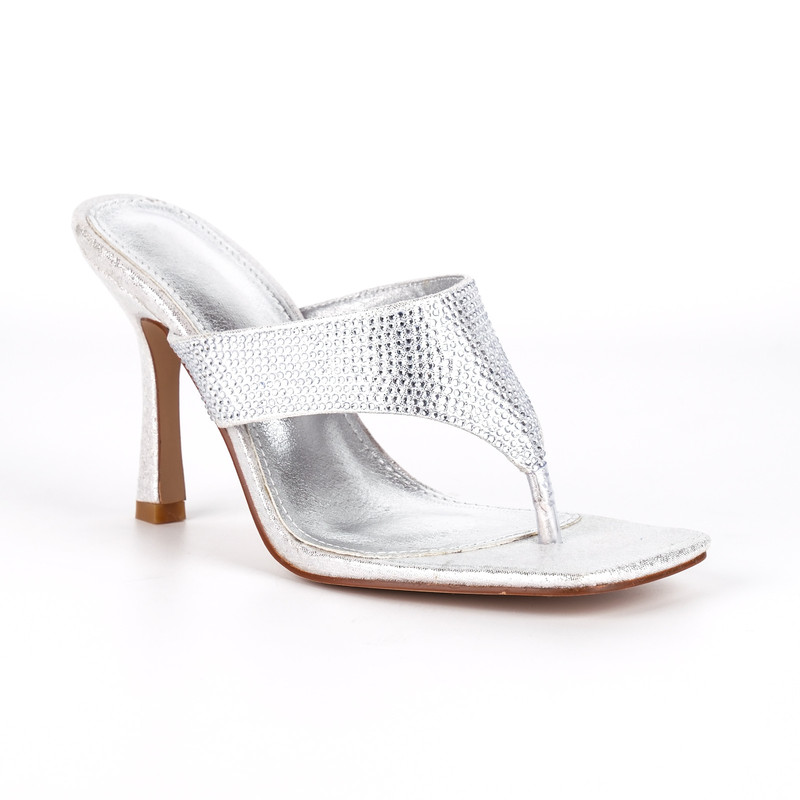 Wildleder Sandalen mit eckiger Spitze und Strasssteinen