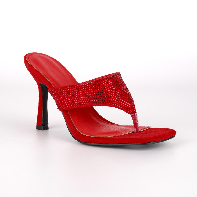 Wildleder Sandalen mit eckiger Spitze und Strasssteinen