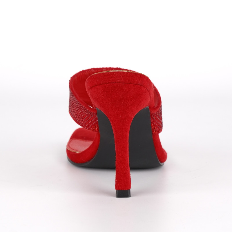Wildleder Sandalen mit eckiger Spitze und Strasssteinen