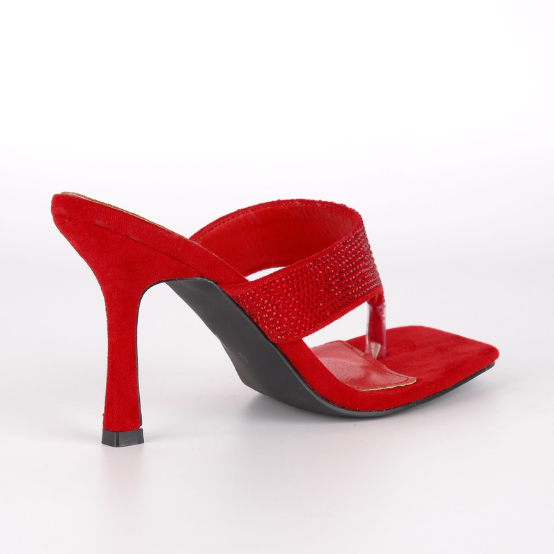 Wildleder Sandalen mit eckiger Spitze und Strasssteinen
