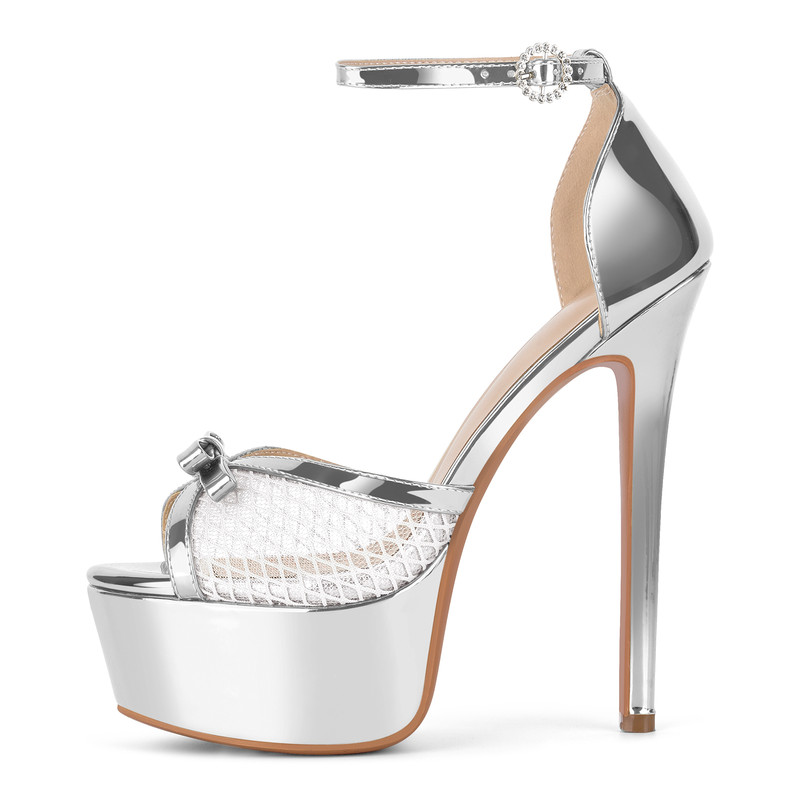 Plateau Sandalen mit Mesh und Knöchelriemchen