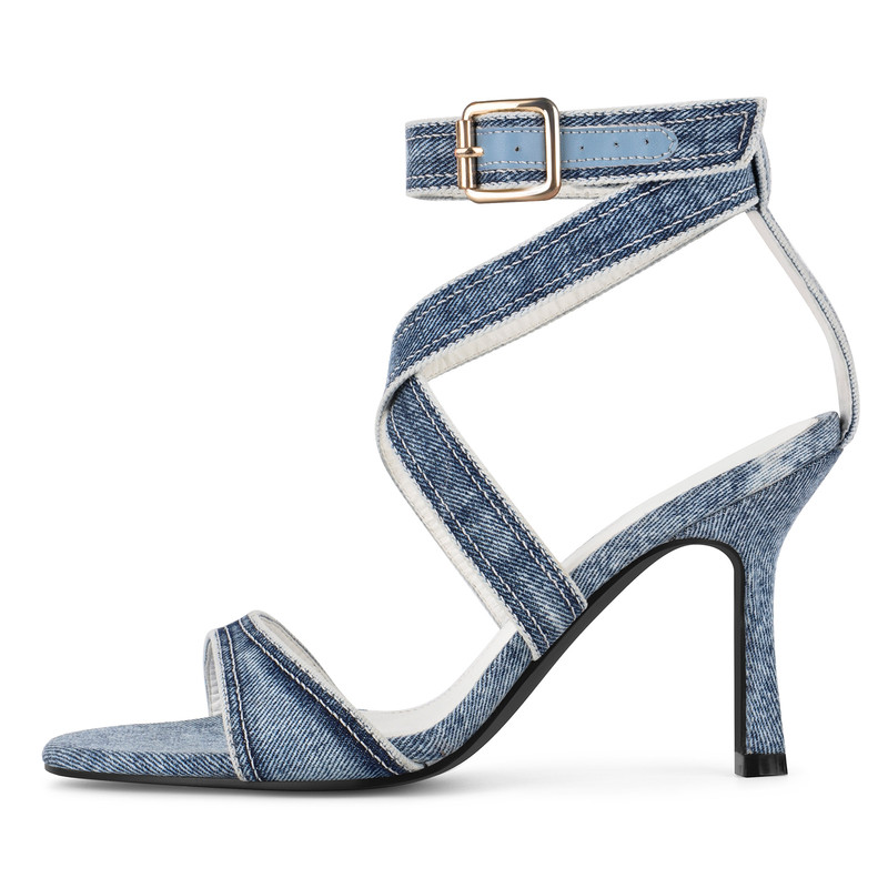 Denim Sandalen mit Knöchelriemchen