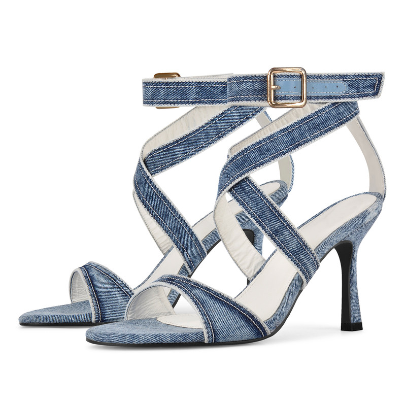 Denim Sandalen mit Knöchelriemchen
