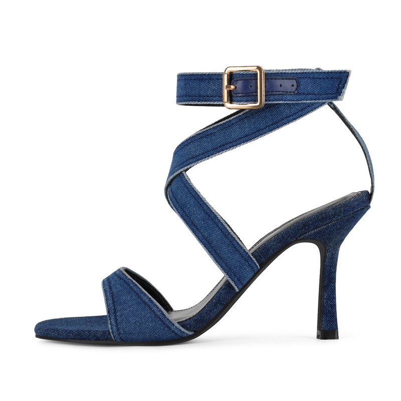 Denim Sandalen mit Knöchelriemchen
