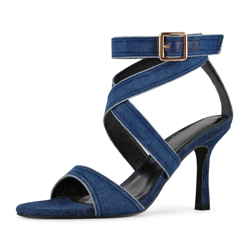 Denim Sandalen mit Knöchelriemchen