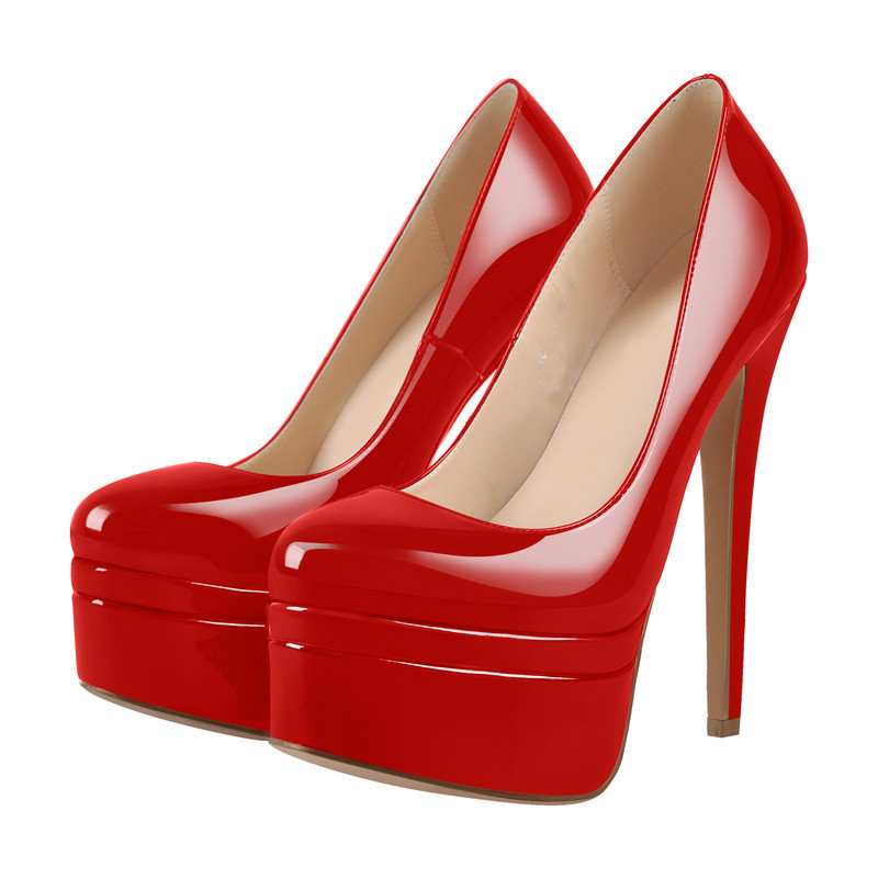 Lackleder Runde Zehe Doppeltes Plateau Hoher Absatz Pumps