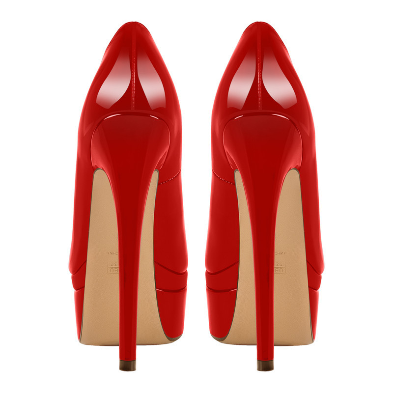 Lackleder Runde Zehe Doppeltes Plateau Hoher Absatz Pumps