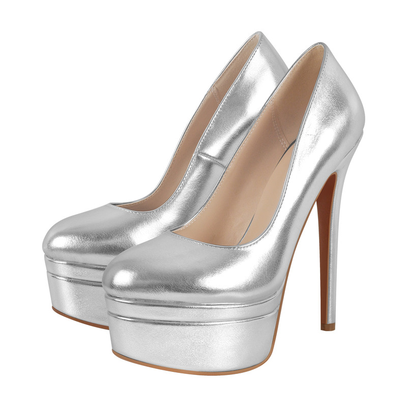 Leder Doppeltes Plateau High Heels Damen Pumps