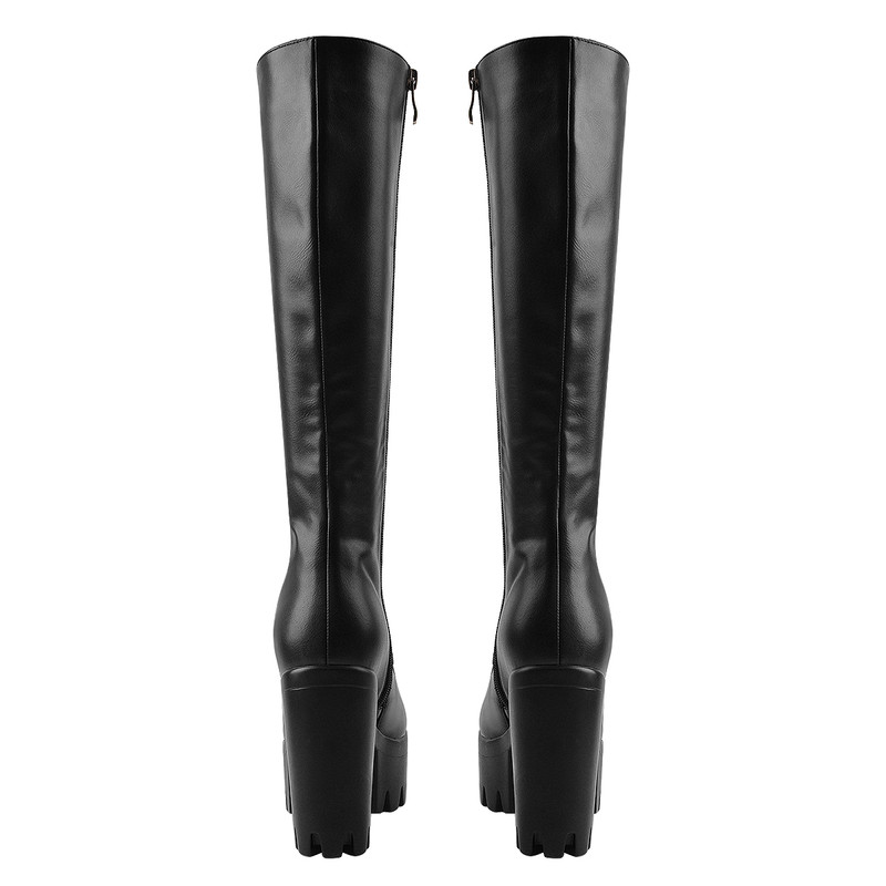 Rounde Zehen Blockabsatz Schnürsenkel Langschaftstiefel