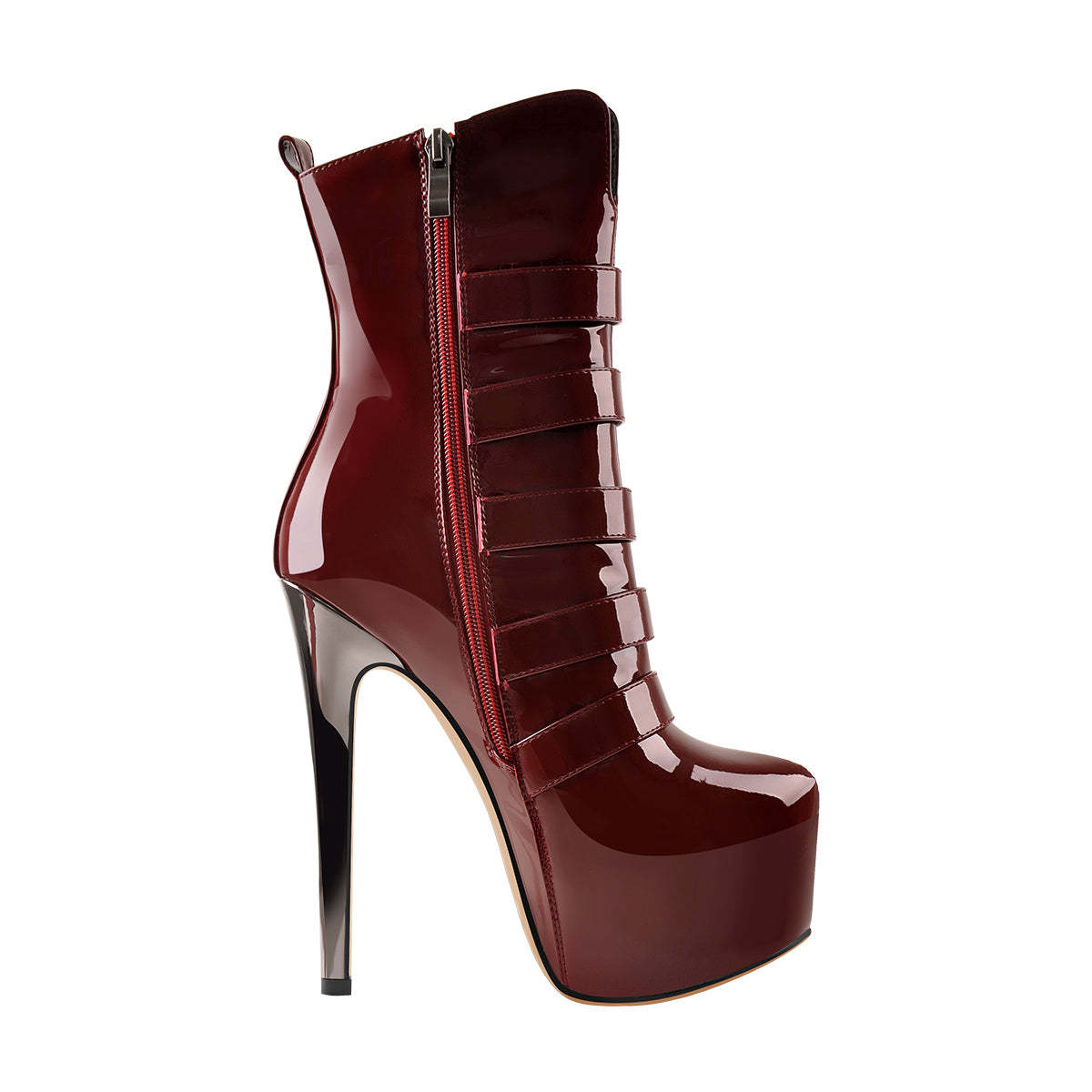 Plateau Stiefeletten mit Metallabsatz Sexy Stilettos High Heels Boots Schnallen