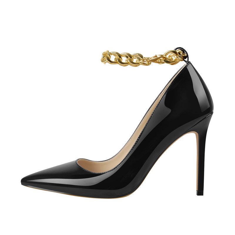 Lackleder Knöchelketten High Heel Spitzenpumps