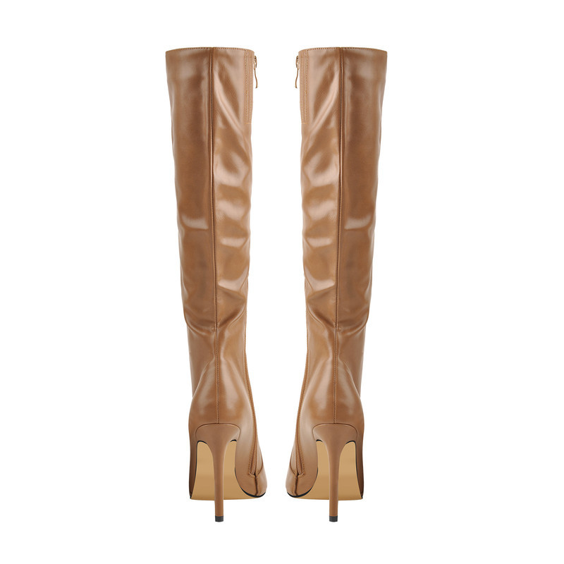 Spitz zulaufende Stiletto Leder Kniestiefel