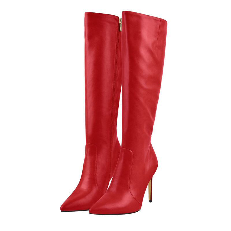 Spitz zulaufende Stiletto Leder Kniestiefel