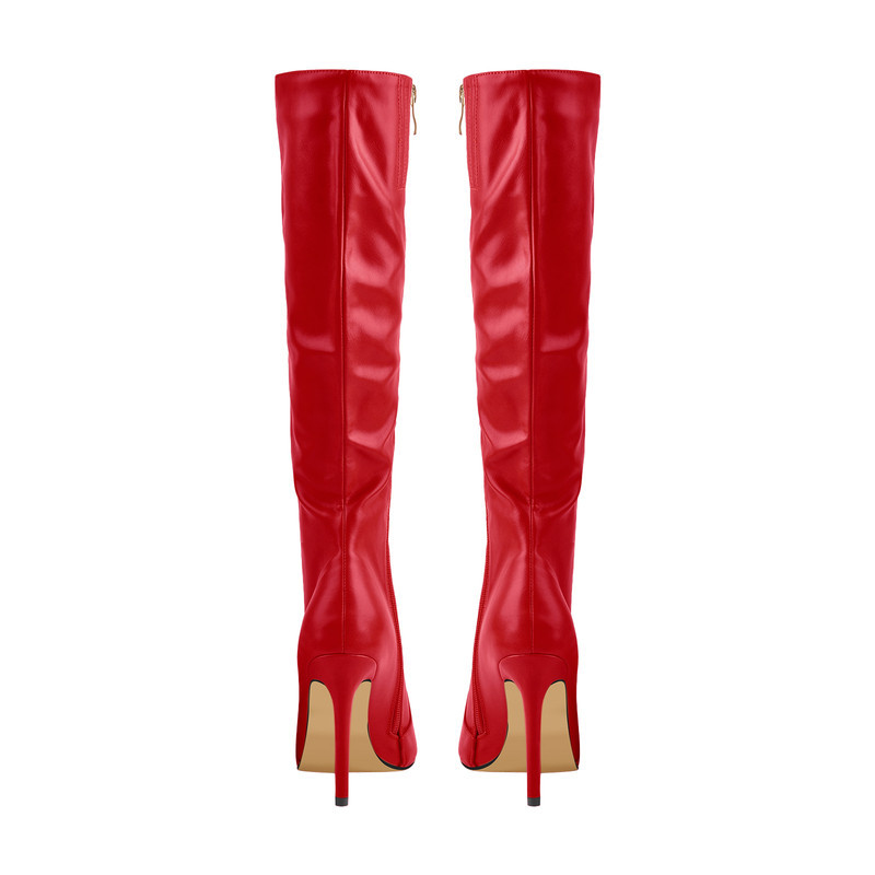 Spitz zulaufende Stiletto Leder Kniestiefel