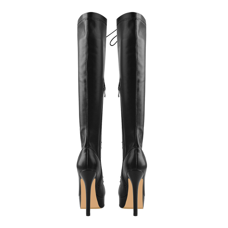 Niete Schnürsenkel Reißverschluss Plateau Langschaftstiefel